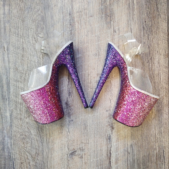 Pleaser Shoes - Ombre Glitter Pole Dance Stripper Heels (Custom)